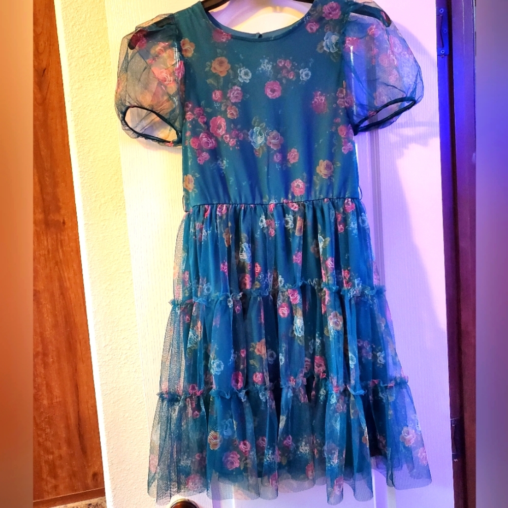 Gorgeous Girls Size 16 Turqoise Floral Dress